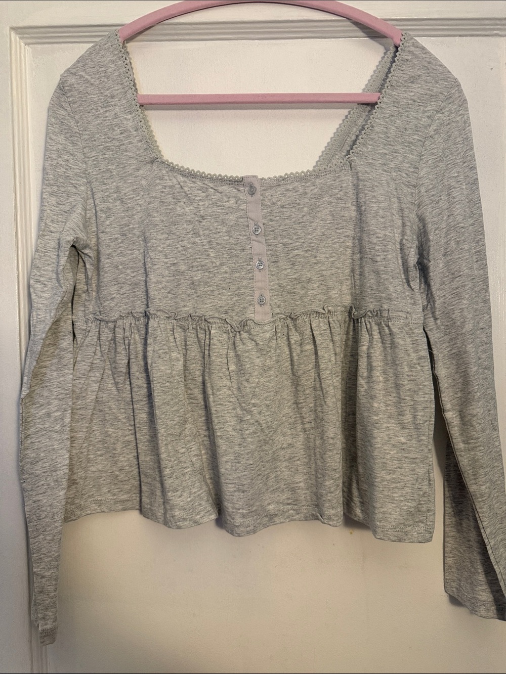 Hippie Rose Gray Long-Sleeve Babydoll Top